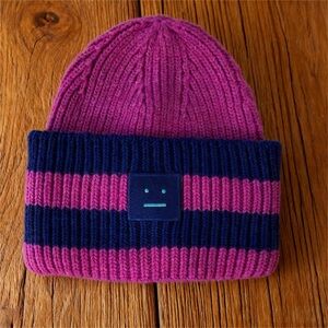 Acne Pink and Navy Striped Beanie